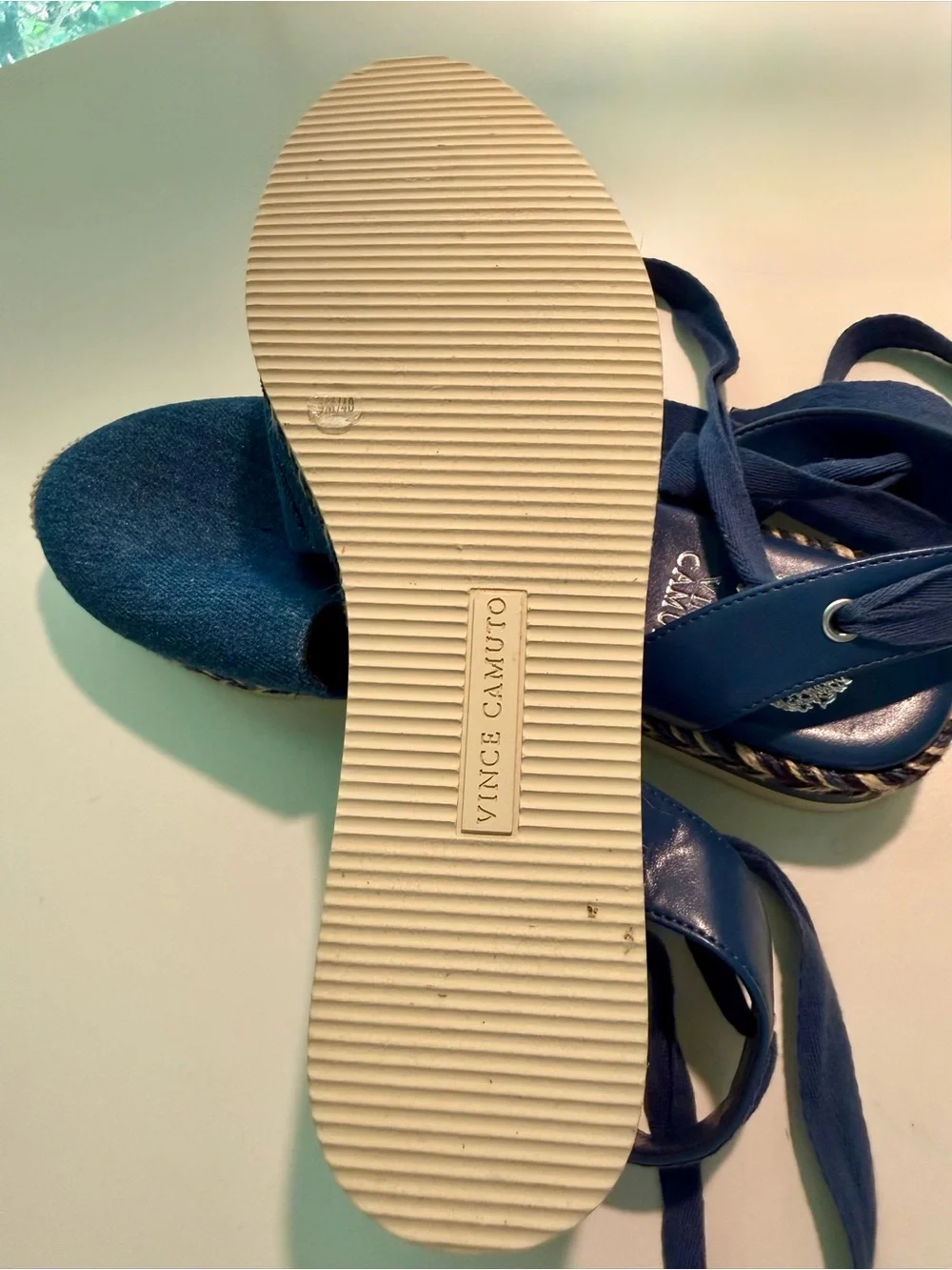 Vince Camuto Blue Denim-Look Lace-Up Espadrilles